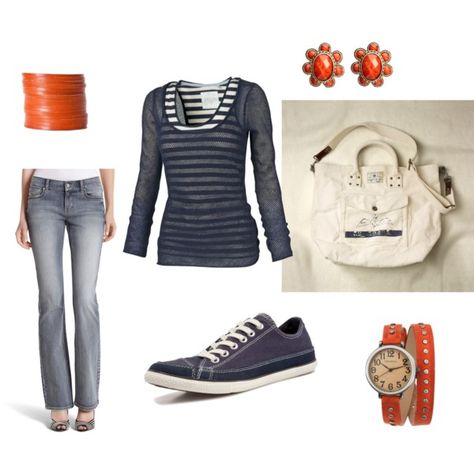 Navy & Orange Jeans And Converse, Orange Accents, Converse Sneakers, Embroidered Jeans, Shirt Sleeves, Fashion Looks, Converse, Long Sleeve Shirts, Navy