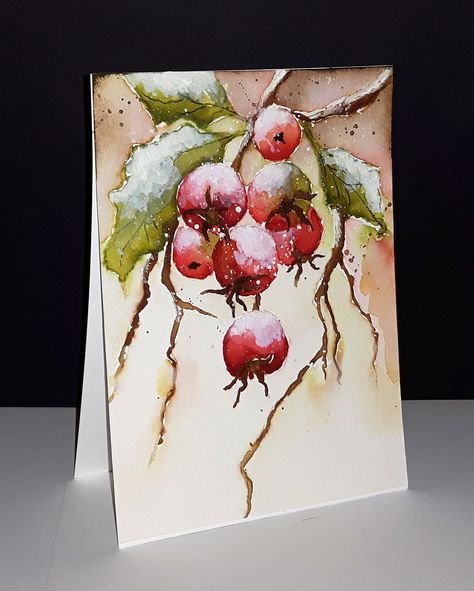 Painted Christmas Cards, Christmas Paintings On Canvas, Winter Watercolor, Christmas Card Art, Easy Canvas Painting, Watercolor Christmas Cards, 수채화 그림, Watercolor Flowers Paintings, Watercolor Paintings Tutorials