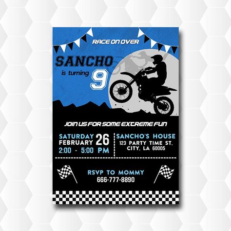 Dirt Bike Birthday Party Invitations, Bike Birthday Parties, Bike Birthday, Dirt Bike Birthday, Birthday Party At Park, Bday Decor, Park Birthday, Bike Parking, Birthday Invitations Kids