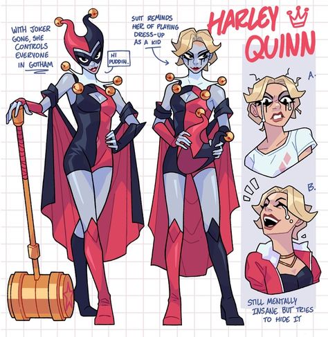 Seth Pennington | Harley Quinn Design ♦️ With Joker gone, I like the idea of her trying to be this new ruler of Gotham where she runs the show instead. She… | Instagram Batfamily Oc Female, Harley Quinn Character Design, Hero Design Ideas, Dc Comic Style, Joker Redesign, Harley Quinn Redesign, Villian Design, Hero Character Design, Harley Quinn Show