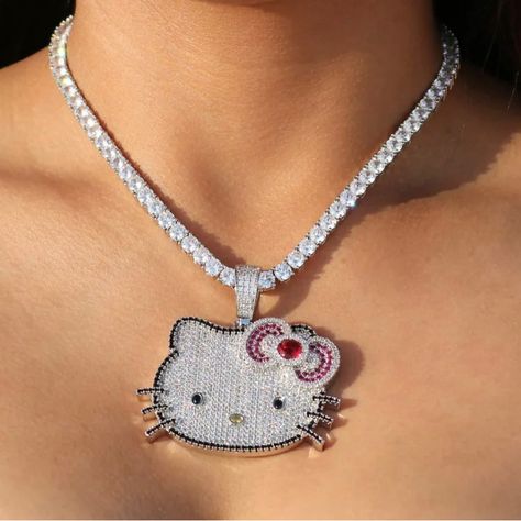 This Listing Is For A 16 Inch Hello Kitty Tennis Chain And Pendant . If You Want 18 Inch Tennis Message Me Mcbling Jewelry, Hello Kitty Tennis, Hello Kitty Chain, Baddie Necklace, Afro Jewelry, Ice Necklace, Lavender Necklace, Hello Kitty Jewelry, Flat Irons