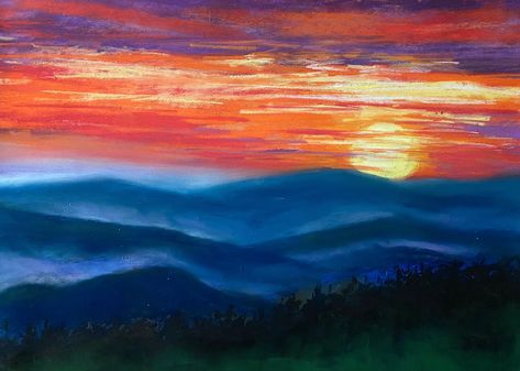 Excited to share the latest addition to my #etsy shop: Cades  Cove Smoky Mountains Sunset Original Pastel Painting by Janlpastels Beautiful Scenery Drawing, Pastel Techniques, Oil Pastel Landscape, Mountain Scenes, Chalk Pastel Art, Mountains Painting, Mountains Sunset, Pastel Sunset, Mountain Painting