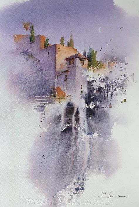 Watercolor Art Landscape, Watercolor City, Watercolor Architecture, Contemporary Watercolor, Watercolor Paintings For Beginners, Watercolor Lessons, Diy Watercolor Painting, Watercolour Inspiration, Foto Tips