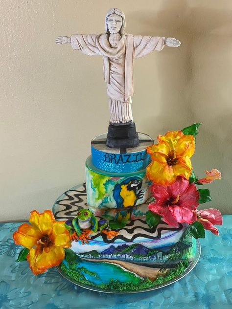 Hi my name is Bethann Dubey and thank You so much RB for inviting me to be part of this beautiful collaboration I Did my piece of Brazil in Rio de Janeiro.. With it’s Beautiful mountains surrounded by blue waters and vegetation.. A place of... #jesus #brazil #amazon #datewithnaturecollaboration #cake #cakedecorating #cakeart #cakedecor #cakesdecor Rio Cake, Brazil Party, Brazil Amazon, Teen Cakes, Birthday Themes, Beautiful Mountains, Cake Art, Themed Cakes, Bday Party