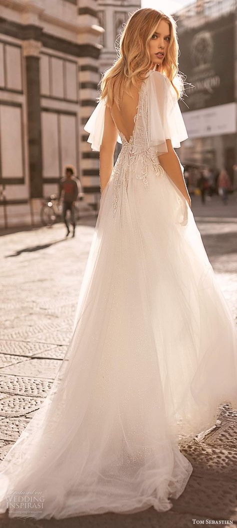 Wedding Dresses Sheer Sleeves, Wedding Dresses Flowy Sleeves, Half Sleeve Wedding Dress, A Line Ball Gown, Short Sleeve Wedding Dress, Clothing Reference, Wedding Dress Flowy, Sheer Wedding Dress, Aline Wedding Dress