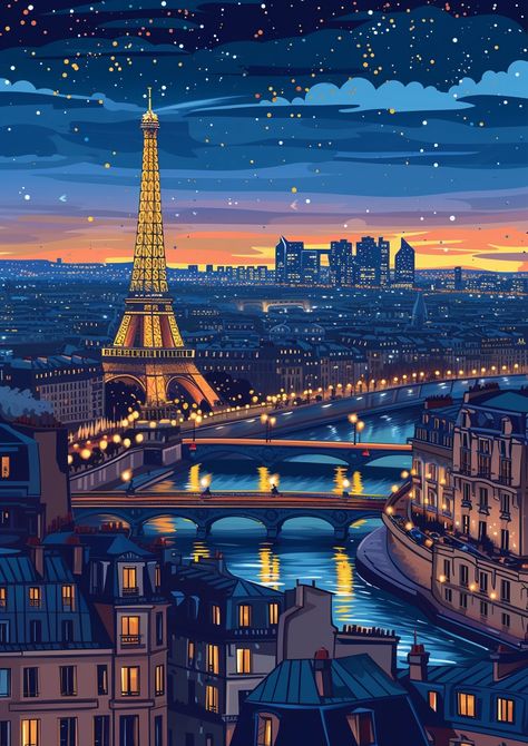 🚀✨Travel Wall Art with Midjourney Prompts - Click on the Link in my Bio🔗👈 Paris Art Illustration, Paris Phone Wallpaper, Travel Digital Art, Eiffel Tower At Night, Paris Illustration, Paris Wallpaper, Iconic Wallpaper, Tumblr Pics, Paris Pictures