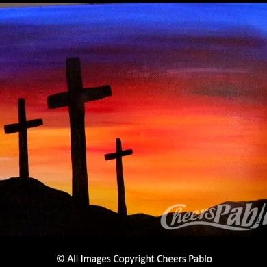 3 Crosses Three Crosses Painting Easy, 3 Crosses Painting, Painting Cross Ideas, Three Crosses Painting, Jesus Painting Canvases, Cross Painting Ideas, Easter Paintings On Canvas, Easy Christian Painting, Cross Paintings On Canvas