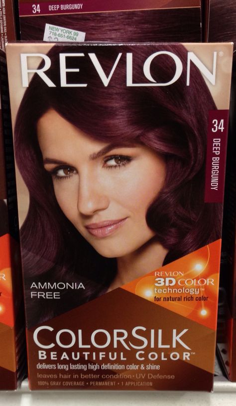 Revlon hair color 34 Deep Burgundy Loreal Burgundy Hair Color, Deep Red Violet Hair Color, Dark Red Hair Color Burgundy Purple Fall, Revlon Cherry Red Hair Dye, Revlon Hair Dye, Revlon Deep Burgundy Hair Color, Violet Black Hair, Revlon Hair Color, Deep Burgundy Hair Color