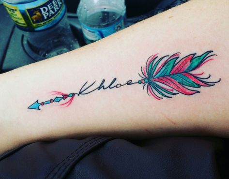 Colorful Arrow Tattoo, Warrior Arrow Tattoo, Native American Arrow Tattoo, Feather Arrow Tattoo, Infinity Arrow Tattoo, Infinity Tattoo With Feather, Arrow Tattoos For Women, Watercolor Tattoo Ideas, Feather Arrow