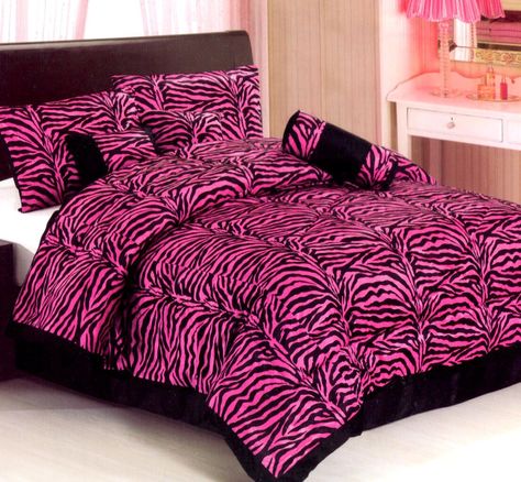 Black and hot pink zebra print bed set Pink Zebra Bedrooms, Zebra Print Bedroom, Zebra Print Bedding, Hot Pink Bedrooms, Zebra Bedding, Zebra Bedroom, Luxury Comforter Sets, Hot Pink Zebra, Satin Bedding