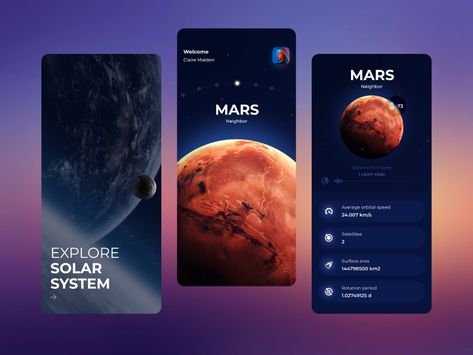 Explore Solar System - Planets App by Talha on Dribbble Space App Design, Astronomy Apps, Space Website, To Do App, Planet App, Solar System Design, Ux App Design, Powerpoint Slide Designs, Mobile App Design Inspiration