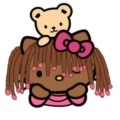 Black Hello Kitty Pfp, Afro Kitty, Brown Hello Kitty, Drawing Hello Kitty, Girl With Locs, Art Hello Kitty, Black Hello Kitty, Hello Kitty Pfp, Kitty Pfp