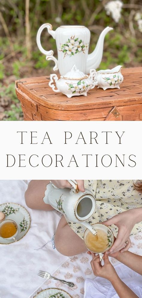 Enjoy a backyard vintage tea party with kids or invite your friends over for an adult tea party picnic with these simple tea party decoration ideas. These easy ideas will make any kind of afternoon tea special. Bring a floral arrangement, cake stands, picnic baskets, old trays, linens, and food. Using a pastel color scheme for the perfect outdoor spot of tea. Grab thrift stores china to create a victorian or shabby chic event. Party Picnic Ideas, Picnic Ideas For Kids, Vintage Tea Party Decorations, Simple Tea Party, Rustic Tea Party, Outdoor Tea Party, Tea Party Picnic, Yea Party, Outdoor Tea Parties