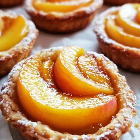 Mini Brown Butter Peach Tarts: A Delightful Dessert Discover a heavenly dessert that combines the comforting taste of brown butter with the luscious juiciness of ripe peaches. These mini brown butter peach tarts are the perfect cozy fall treat or a charming dessert for special occasions. Sign up to receive this delicious recipe straight to... Peach Tarts, Peach Puff Pastry, Peach Dessert, Peach Tart, Puff Pastry Desserts, Peach Preserves, Peach Recipes, Pear Tart, Thanksgiving Cooking