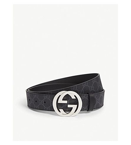 GUCCI Supreme leather belt. #gucci Black Supreme, Belt Gucci, Gucci Style, Canvas Belt, Present For Him, Designer Belts, Gucci Black, Black Belt, Waist Belt