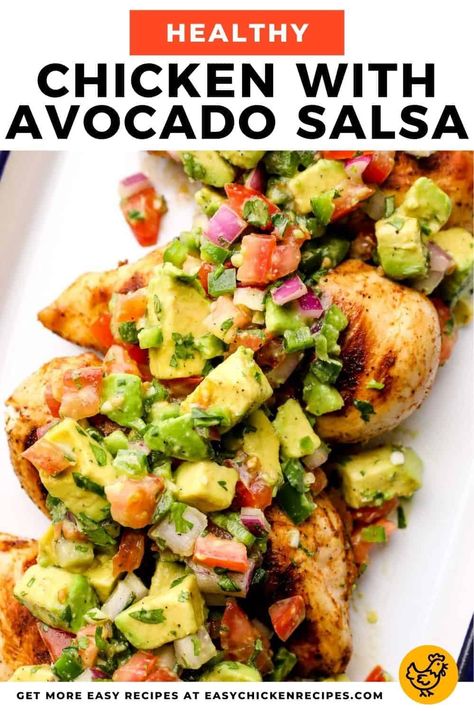 Grilled Chicken And Avocado Salsa, Chicken And Avacacado Salad, Avocado Dinner Recipe, Grilled Chicken Avocado Salad, Summer Recipes With Chicken, Chicken With Guacamole Meals, Chicken With Avocado Sauce, Healthy Grill Meals, Chicken Recipes With Avocado