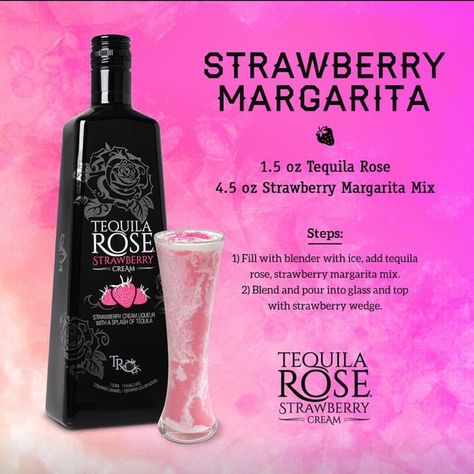 Tequila Rose Drinks, Rose Drinks, Frozen Mixed Drinks, Shots Alcohol Recipes, Strawberry Margarita Recipe, Tequila Rose, Fun Drinks Alcohol, Pretty Alcoholic Drinks, Alcoholic Desserts