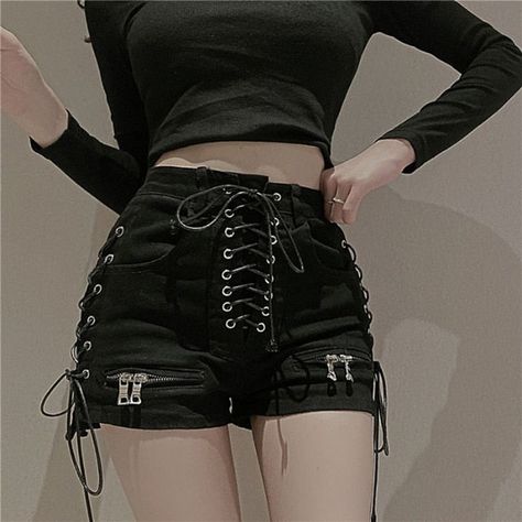 Goth Shorts, Gothic Shorts, Steampunk Skirt, Lace Denim Shorts, Shorts Y2k, Summer Shorts Denim, Black Goth, Ripped Shorts, Y2k Aesthetic Outfits