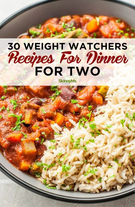 These 30 different amazing Weight Watchers Recipes for Dinner for Two make it easier to cook a deliciously healthy dinner that doesn't create leftovers. Recipes For Dinner For Two, Weight Watchers Meal Plans, Weight Watcher Meals, Weight Watchers Snacks, Cooking For 2, Ww Meals, Weight Watcher Dinners, Ww Freestyle, Resep Diet