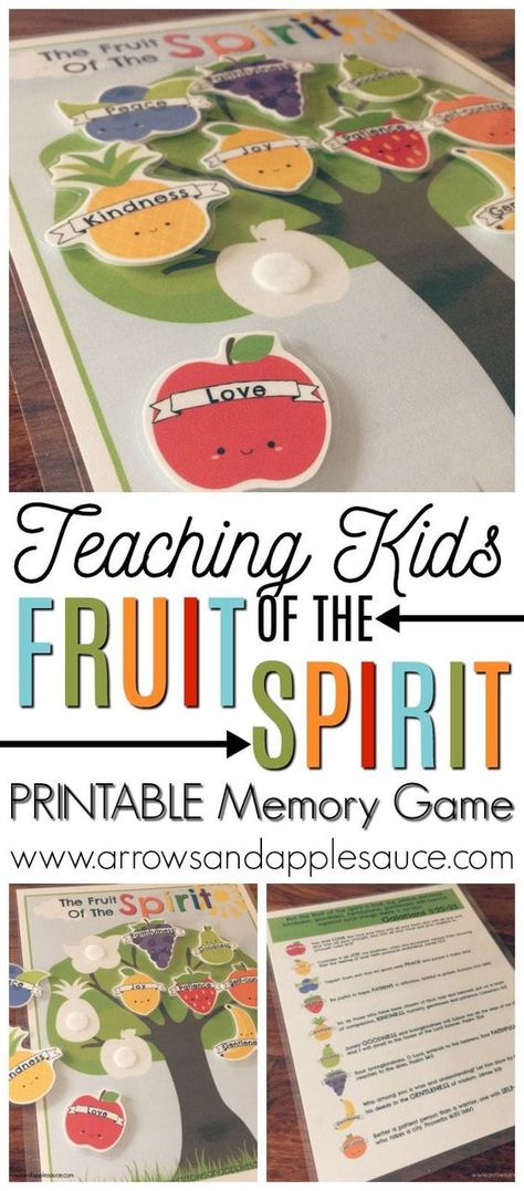 We're learning about the fruit of the Spirit! These are such helpful and important verse and learning them can be so beneficial for kids. This fun and encouraging memory game will help your little ones memorize the fruit of the Spirit along with other supporting Bible verse. #preschoolprintables #fruitofthespirit #bibleverses #biblewithkids #educationalgames #preschoolathome #sundayschoolgames #Galatians5 Fruit Of The Spirit Lessons, Toddler Bible Lessons, Toddler Bible, Preschool Bible Lessons, Fruits Of The Spirit, The Fruit Of The Spirit, Bible Activities For Kids, Bible Story Crafts, Sunday School Crafts For Kids