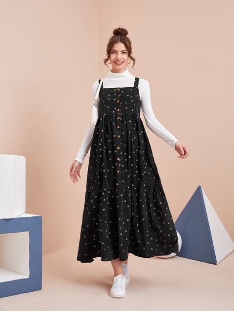 Free Returns ✓ Free Shipping On Orders $49+ ✓. Corduroy Heart Button Front Ruffle Hem Dress Without Tee- Women Dresses at SHEIN. Simple Frocks, Stylish Short Dresses, Fashion Top Outfits, Modest Dresses Casual, Trendy Dress Outfits, Everyday Fashion Outfits, Simple Pakistani Dresses, Quick Outfits, Muslim Fashion Outfits