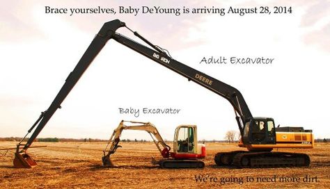 Excavator, farm, construction, rustic, pregnancy announcement, expecting Construction Baby Announcement, Baby Fair, Baby D, Baby Announcements, Future Children, Baby Reveal, Maternity Photos, Healthy Pregnancy, Baby Ideas