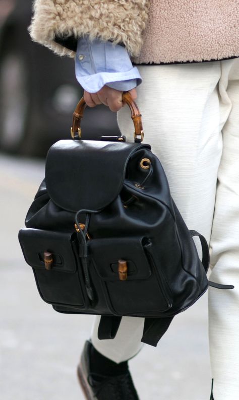 The Gucci bamboo backpack. Yes please! Handbags Australia, Gucci Backpack, Handbags Gucci, Bamboo Bag, Gucci Tote, Gucci Bamboo, Bamboo Handles, Burberry Handbags, Style Noir