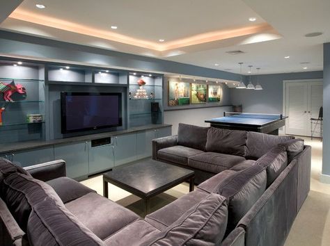 U Shaped Sofa on Pinterest | U Shaped Sectional, Settees and L ... Man Cave Designs, Small Finished Basements, Contemporary Basement, Man Cave Design, Basement Lighting, Basement Layout, Man Cave Room, Modern Basement, U Shaped Sectional Sofa