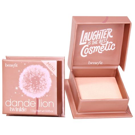 Mini size Benefit Dandelion Twinkle, Benefit Highlighter, Benefit Dandelion, Dandelion Benefits, Charlotte Tilbury Pillow Talk, Matte Bronzer, Pink Highlights, Liquid Highlighter, Powder Highlighter