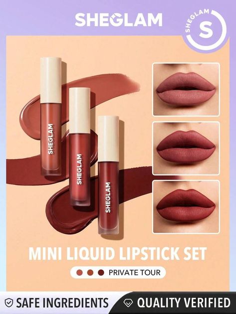 SHEGLAM Matte Allure Mini Liquid Lipstick Set-Private Tour 3 Pcs/Set Long Lasting Lipstick Nourishing Sunflower Oil Reduce Lip Fine Lines Liquid Lipstick Travel Set Black Friday Party Liquid Lipstick Xmas Christmas Gift Winter Y2K Pink | SHEIN EUQS Winter Y2k, Best Lipsticks, A Piece Of Cake, Piece Of Cake, Y2k Pink, Long Lasting Lipstick, Travel Set, Makeup Organization, Moisturizer