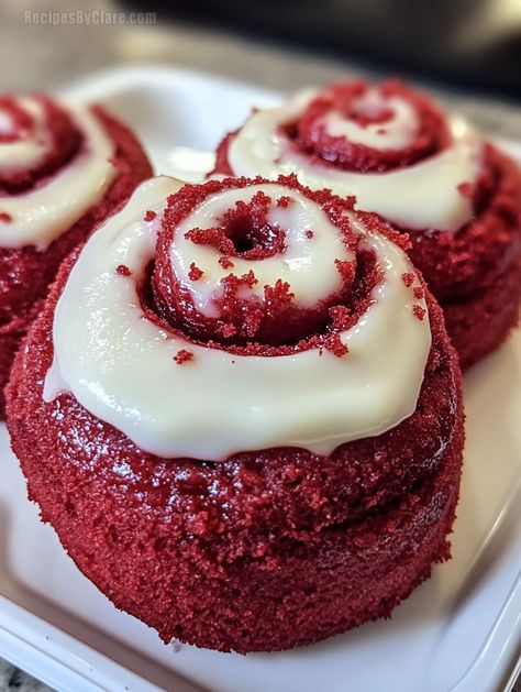 Red Velvet Cinnamon Rolls Recipe, Cinnomon Rolls, Red Velvet Cinnamon Rolls, Cinnamon Rolls With Cream Cheese, Cinnamon Rolls With Cream, Red Velvet Flavor, Boston Cream Pie, Cream Cheese Icing, Cake Business