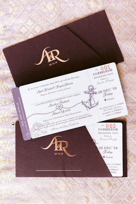 Luxe Nautical Wedding Invitations Styled Like Yacht Tickets Boat Ticket Invitation, Yacht Wedding Reception Decor, Yacht Wedding Invitations, Passport Style Wedding Invitations, Boat Wedding Invitations, Wedding Invitations Passport, Yacht Wedding Ideas, Yacht Wedding Reception, Wedding Couple Quotes