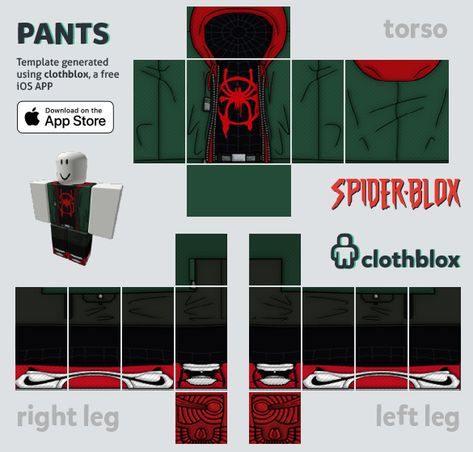 Pants Skin for roblox based on Spiderman Universe Roblox Body Template, Roblox Template, Spiderman Poses, Roblox Ids, Super Hero Shirts, Chibi Body, Body Template, Shirt Roblox, Roblox Clothes