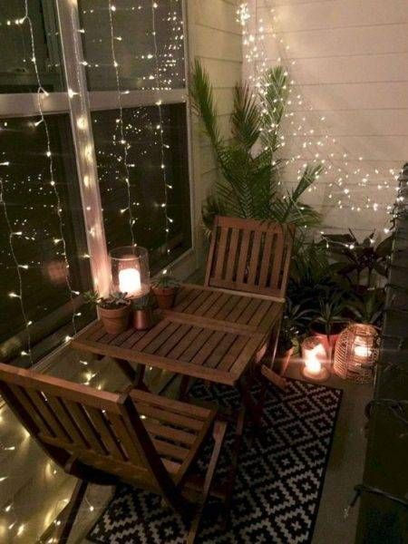 18 Small Balcony Decor Ideas That Will Liven Up Your Home Klein Balkon Decor, Balcon Mic, Apartment String Lights, Small Patio Decor, Balkon Decor, Balcony Design Ideas, House Planning, Small Balcony Garden, Balcony Lighting