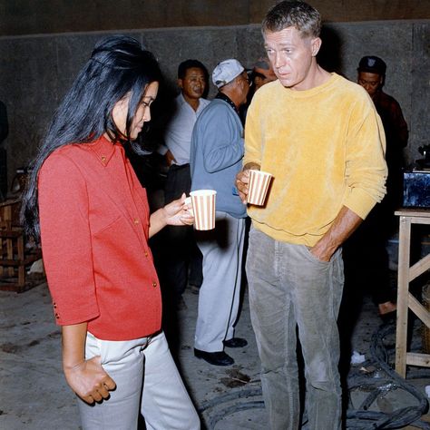 On the set of The Sand Pebbles The Sand Pebbles, Actor Steve Mcqueen, Steve Mcqueen Style, Mens Fall Outfits, Steve Mc, Usa Country, Mc Queen, Vintage Hipster, Motion Pictures