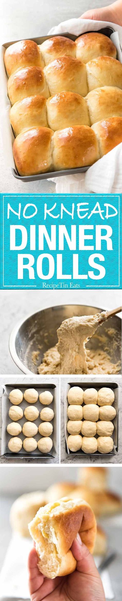 These NO KNEAD Dinner Rolls are like magic! No stand mixer, just mix the ingredients in a bowl! www.recipetineats.com One Hour Dinner Rolls, No Knead Dinner Rolls, Yeast Roll, Weight Watcher Desserts, Baking Breads, Fluffy Dinner Rolls, Pan Relleno, Banana Cheesecake, Yeast Breads