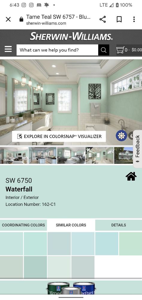 Waterfall Sherwin Williams, Sherwin Williams Waterfall, Water Fall, Sherwin Williams Paint Colors, Bathroom Update, Kitchen Paint, Coordinating Colors, Benjamin Moore, Sherwin Williams