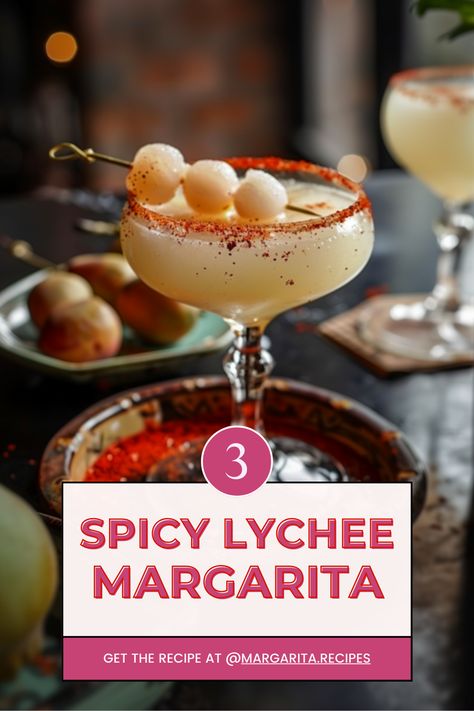 Transform your cocktail hour with the exotic and fiery Spicy Lychee Margarita! This vibrant blend of sweet lychee and spicy heat creates a refreshing drink for adventurous palates. Ideal for summer gatherings or any time you want to impress with a unique twist on a classic margarita. Mix it up and let the flavors transport you! #CocktailRecipe #SpicyMargarita #LycheeLovers Lychee Margarita Recipe, Margarita Flights, Spicy Cocktails, Lychee Cocktail, Recipes With Fruit Cocktail, Spicy Margarita Recipe, Lychee Juice, Recipes Spicy, Fruity Recipes