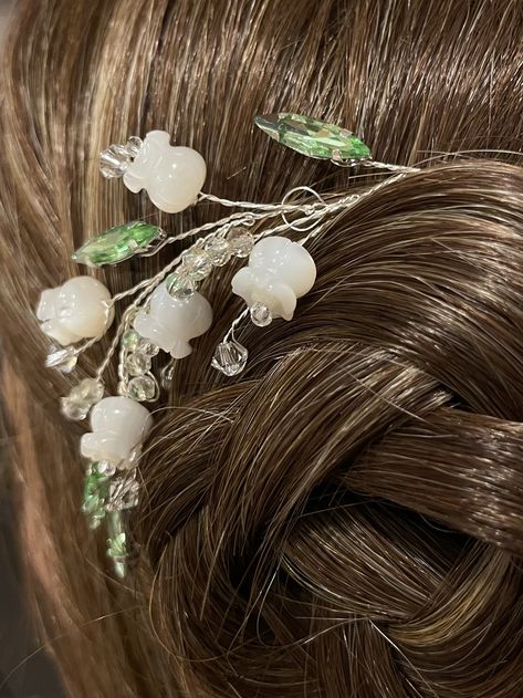 Mother of Pearl Flowers 
Swarovski Crystals 
Gemstones 
Rhinestones 
Silver Wire Lily Of The Valley Headpiece, Lily Of The Valley Hair Clip, Mother Of Pearl Hair Clip, Lily Of The Valley Hair Piece, Lily Of The Valley Wedding Dress, Lily Of The Valley Crown, Lily Of The Valley Nails, Lily Of The Valley Hair, Lily Of The Valley Wedding