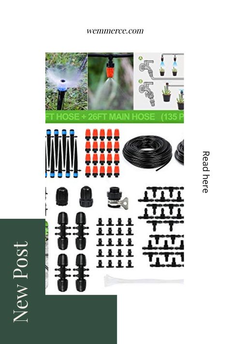 This micro drip irrigation kit is suitable for an area of 160 square feet. You can water all your plants at one time with 200FT + 26FT irrigation tubing. Simple installation without digging or plumbing skills. Instruction included. The new garden watering system design 4x6-Way CONNECTOR can divide the water up to 16 tributaries, effectively increases the water pressure, perfectly solves the problem of lack of water at the end of the irrigation system. MEET ALL YOUR NEEDS. MIXC micro drip irrigat Sprinkler Diy, Patio Misting System, Misting System, Plant Watering System, Automatic Irrigation System, Automatic Watering System, Garden Watering System, Drip Irrigation Kit, Lawn Irrigation