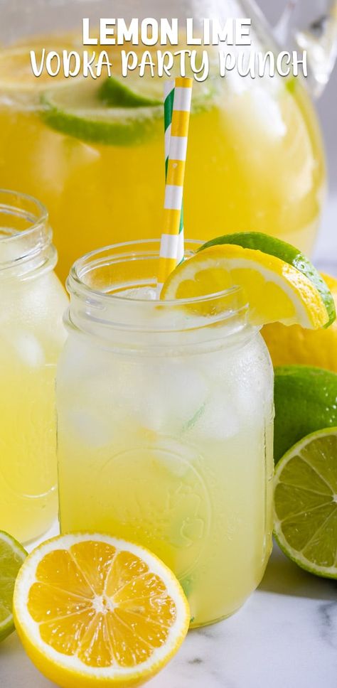 Lemon Lime Vodka Party Punch is the perfect summer cocktail recipe! With just a few ingredients it tastes like juice and your guests will love it. Vodka Party Punch, Vodka Punch, Alcoholic Punch Recipes, Lime Lemonade, Lemon Cocktail, Lemon Vodka, Cranberry Vodka, Jungle Juice, Party Punch