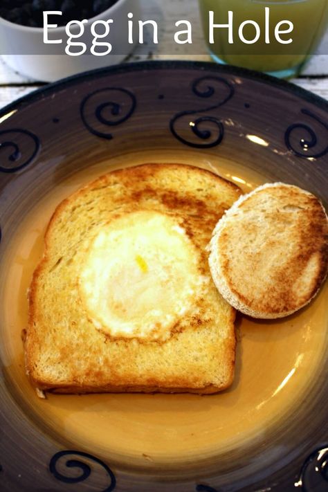 How to Make Egg in the Hole! via @jfishkind Eggs In The Hole, Egg In The Hole Recipe, Bird In A Nest Breakfast, Egg In Bread Hole, Eggs In A Nest Breakfast, French Toast In A Mug, Egg In The Hole, Eggs In Bread, Eggs In Nest