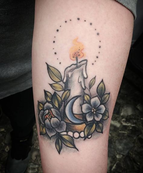 Suriel Tea Tattoo, Candelabra Tattoo, Melting Candle Tattoo, Candle Tattoo Design, Tea Tattoo, Candle Tattoo, Tattoo Filler, Magic Tattoo, Hummingbird Tattoo