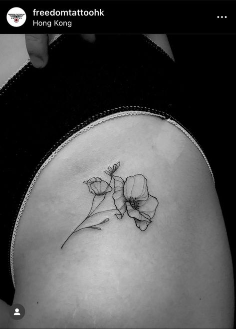 Poppy Flower Hip Tattoo, Poppy Hip Tattoo, Flower Hip Tattoo, California Poppy Tattoo, Flower Hip Tattoos, Poppies Tattoo, California Poppy, Hip Tattoo, Poppy Flower