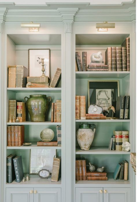 Book Shelves With Wallpaper Back, Shelf With Wallpaper Back, Wallpaper Behind Built In Shelves, Bookshelf With Wallpaper Backing, Bookshelf Ideas, With Wallpaper, Shelf Styling, Built In Shelves, Bookshelves