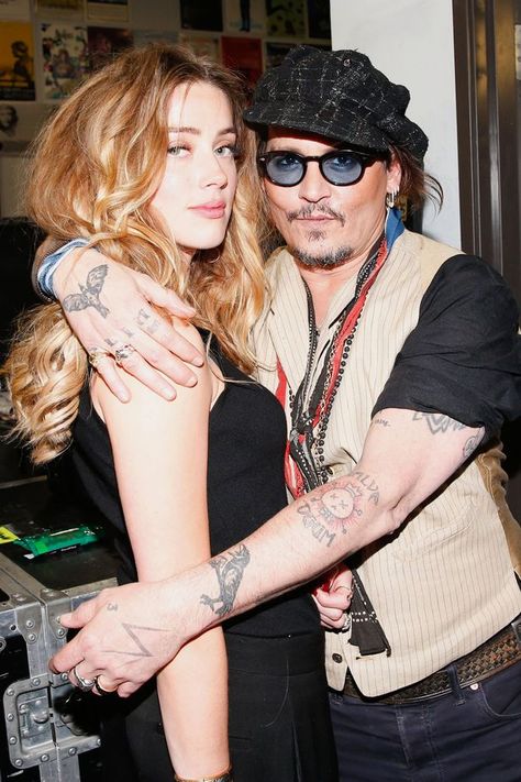 (sad - as in he's so gross)  Johnny Depp protects $400 million fortune as he rejects Amber Heard's request for spousal support in divorce papers (Amber Heard, Johnny Depp at the Stella McCartney 2016 Fall Presentation) party Lily Rose Tattoo, Johnny Depp Tattoos, Amber Heard Johnny Depp, Amber Heard Style, John Depp, جوني ديب, Johnny Depp And Amber, Marilyn Manson, Orlando Bloom