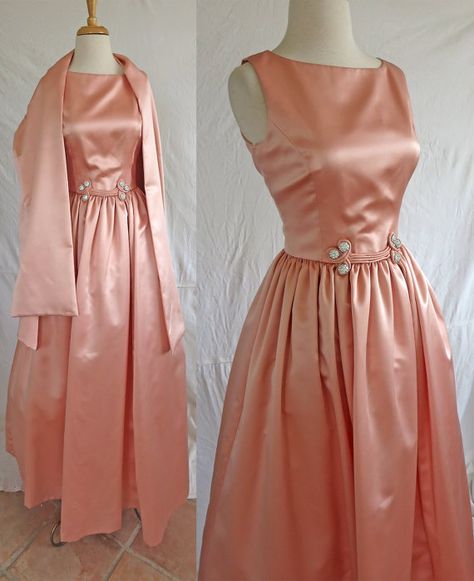 2 Pc Peach Satin Formal En Francaise Huey Waltzer by DustyDesert, $75.00 Vintage Bridesmaids, Vintage Fashion 1950s, Peaches And Cream, Fashion 1950s, Turquoise Dress, 50s Dresses, 60s Fashion, 1950s Fashion, College Fashion