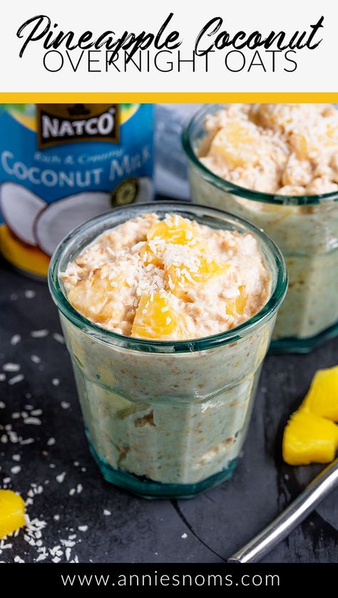 These Pineapple Coconut Overnight Oats are creamy, filling and full of flavour. Desiccated coconut, coconut milk and chunks of pineapple make this one seriously delicious way to start the day! #overnightoats #pineapplecoconut #coconut #pineapple #oats #breakfast Pineapple Breakfast, Coconut Overnight Oats, Breakfast Oats Overnight, Overnight Recipes, Desiccated Coconut, Overnight Oatmeal, Oats Breakfast, Pineapple Coconut, Best Breakfast Recipes