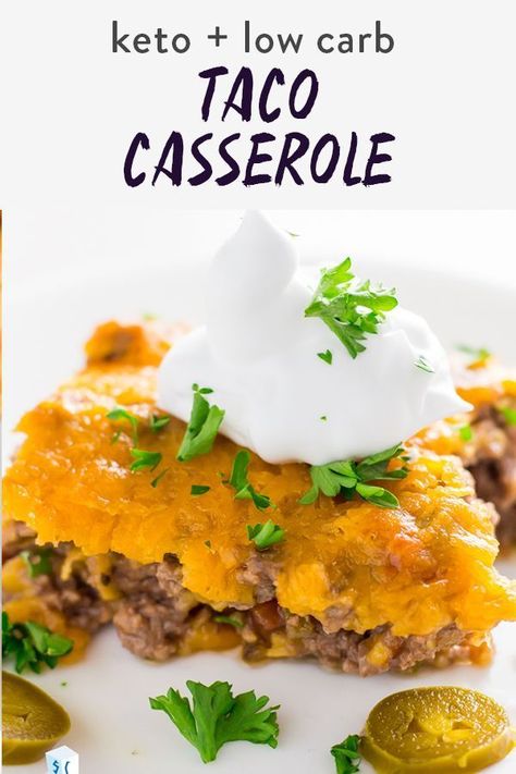 A beef keto taco casserole that's crustless and baked in the oven. This recipe is so easy to make and perfect for a low carb, keto dinner recipe. Spices, salsa and loaded with cheese! Icecream Ideas, Low Carb Keto Dinner, Keto Taco Casserole, Keto Dinner Recipe, Cheese Keto, Healthy Casserole Recipes, Mexican Salsa, Low Carb Mexican, Low Carb Tacos