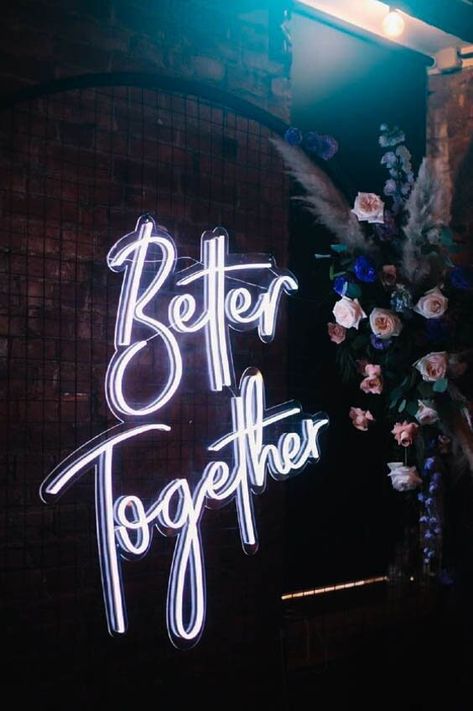 BETTER TOGETHER SIGN, Wedding Neon Sign, Celebrate Your Love With A Personalized 'Better Together' Neon Sign On Your Big Wedding Day by CustomBestNeon on Etsy Cow Wedding, Neon Quotes, Neon Words, Neon Decor, Wedding Wall Decorations, Wedding Neon Sign, Wallpaper Nature Flowers, Neon Design, Neon Wedding